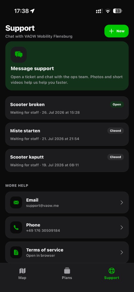 VAOW support screen